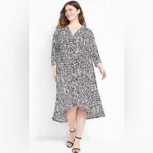 NWT Lane Bryant Black and White Midi V-Neck 3/4 Sleeve Dress Size 22/24